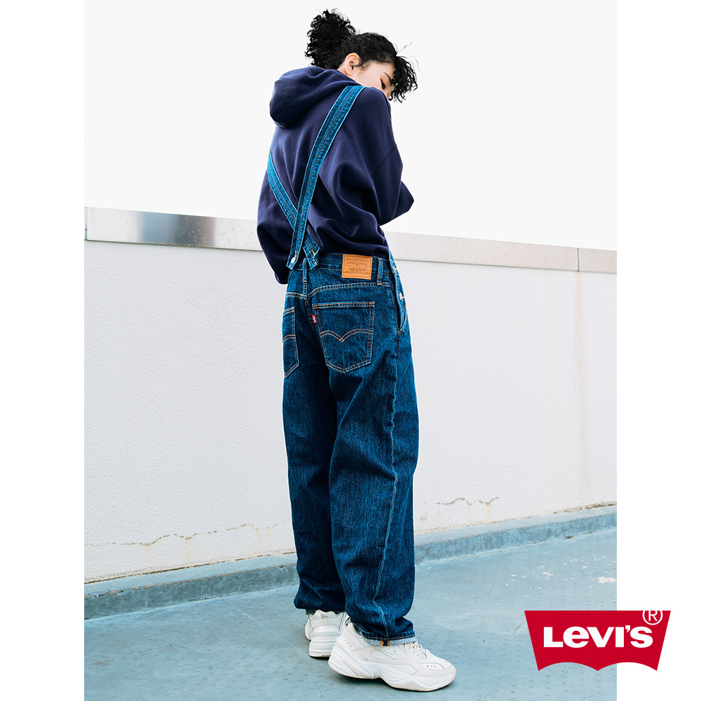 Levis 女款 牛仔吊帶褲 Baggy 極寬鬆版型 兩側口袋 鈕釦穿脫