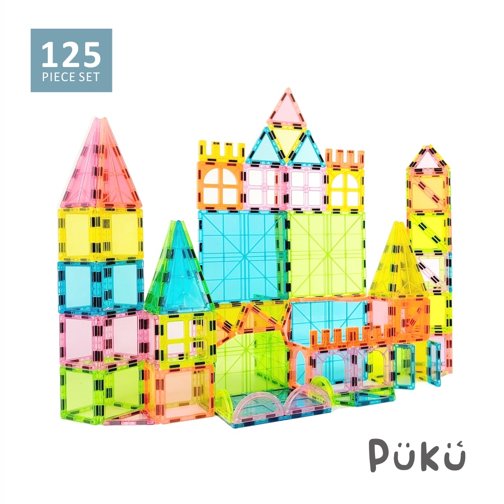【PUKU藍色企鵝】LetFree想•自由 堆堆樂磁力積木組125片(附收納盒)