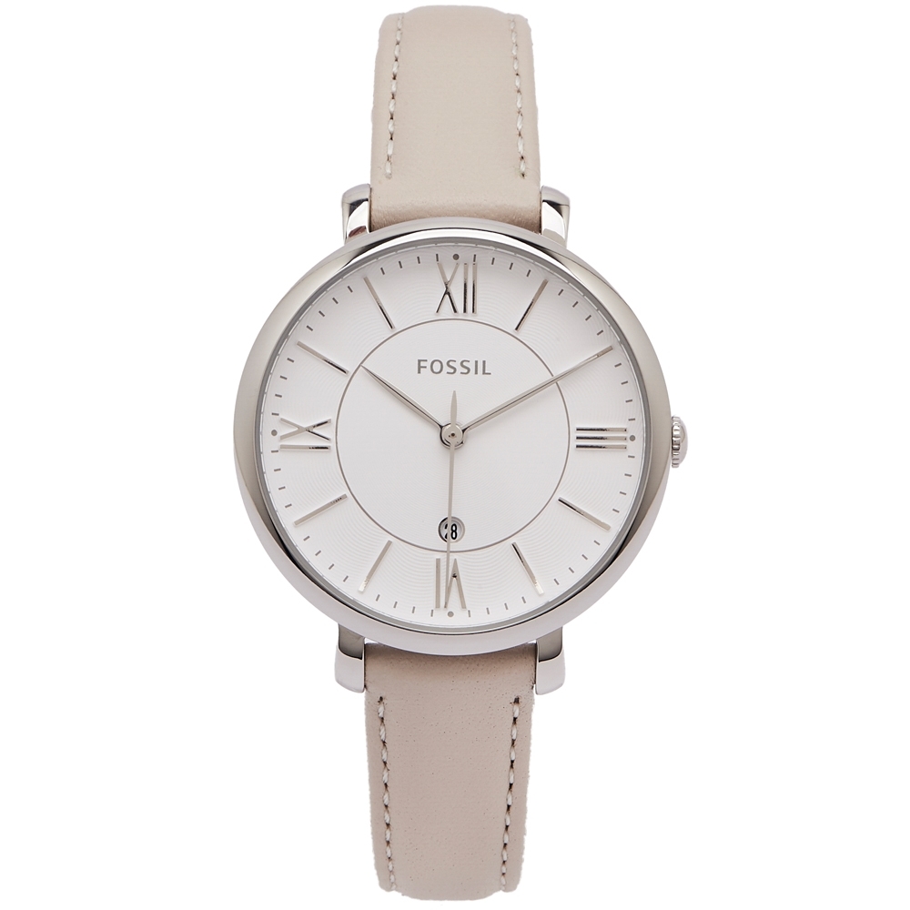 FOSSIL 文青優雅風的皮革女性手錶(ES3793)-白面X淺灰白色/36mm