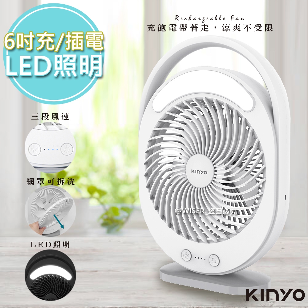 KINYO 充插兩用６吋USB風扇DC扇/循環扇桌扇立扇UF-890風罩易拆洗