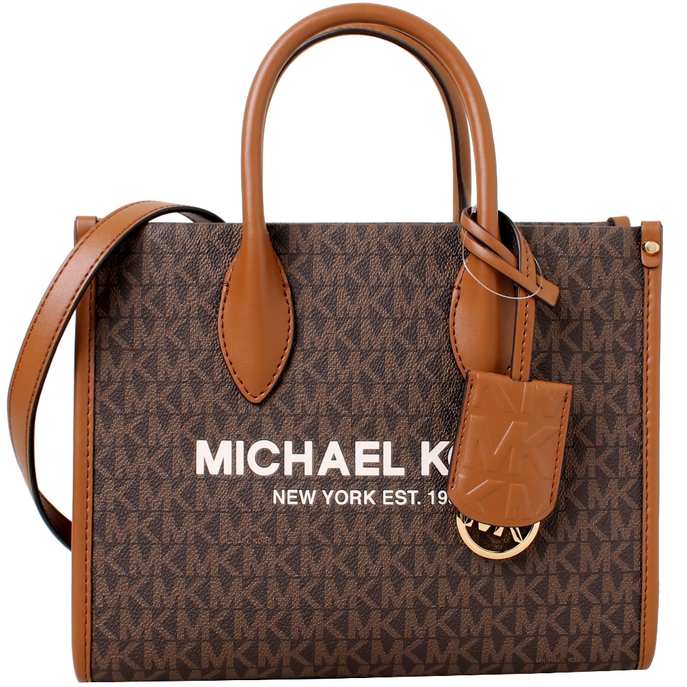 MICHAEL KORS MIRELLA 滿版LOGO拼接手提斜背托特包-咖啡