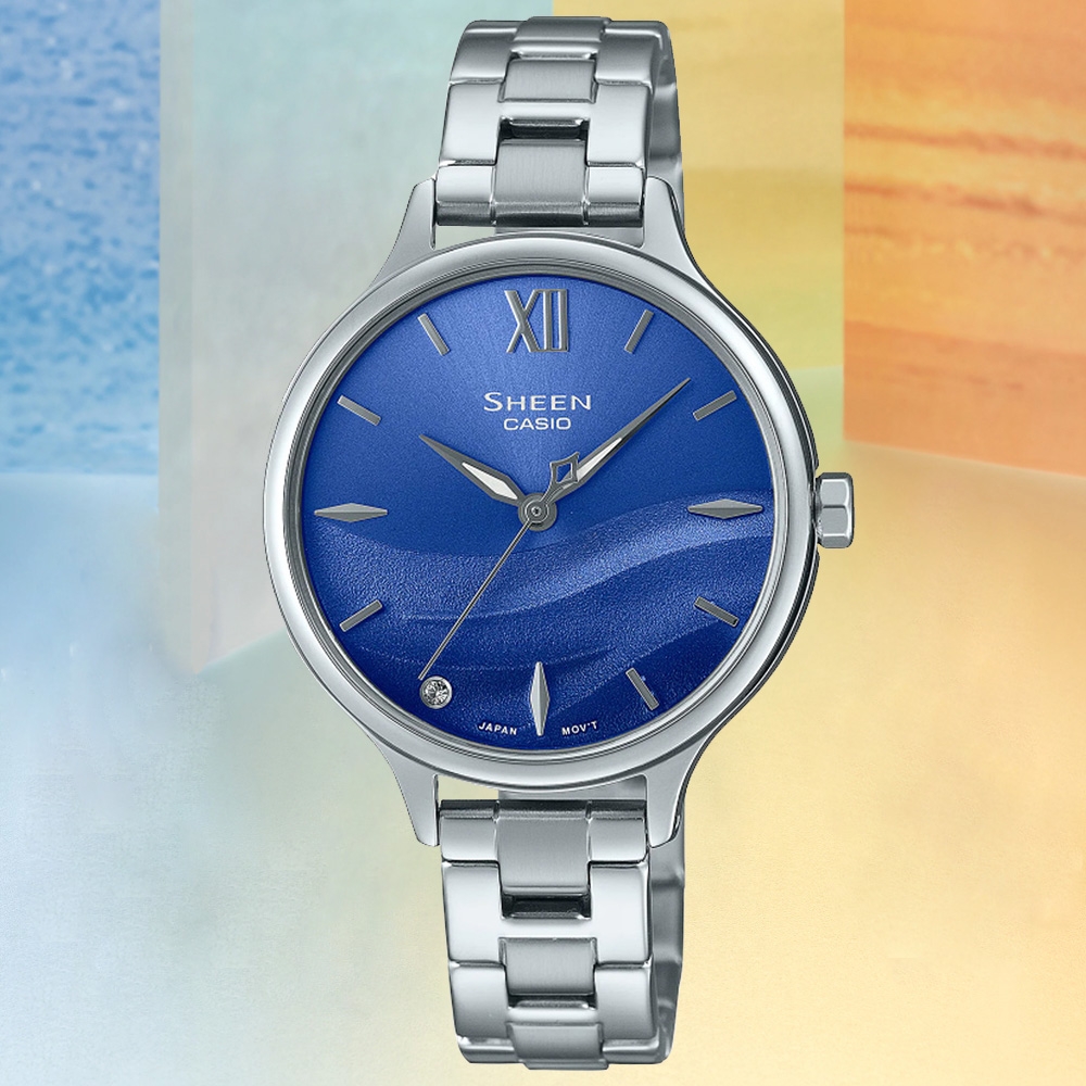 CASIO 卡西歐 SHEEN 夏日海浪簡約腕錶 禮物推薦 畢業禮物 32.2mm / SHE-4550D-2B