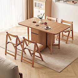 林氏木業北歐原木風靈動摺疊餐桌 OU2R+摺疊餐椅 OU1S (一桌四椅) (H014361497)