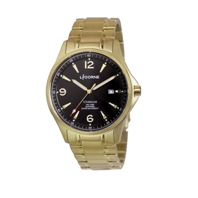 LICORNE 力抗錶 都會時尚 鈦金屬輕量化男仕手錶 (金X黑LT150MKBI-1)