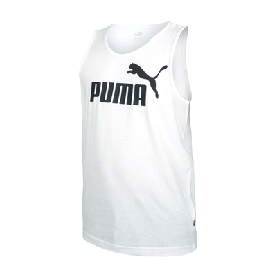 PUMA 男LOGO休閒背心-歐規 無袖上衣 純棉 慢跑 58667002 白黑