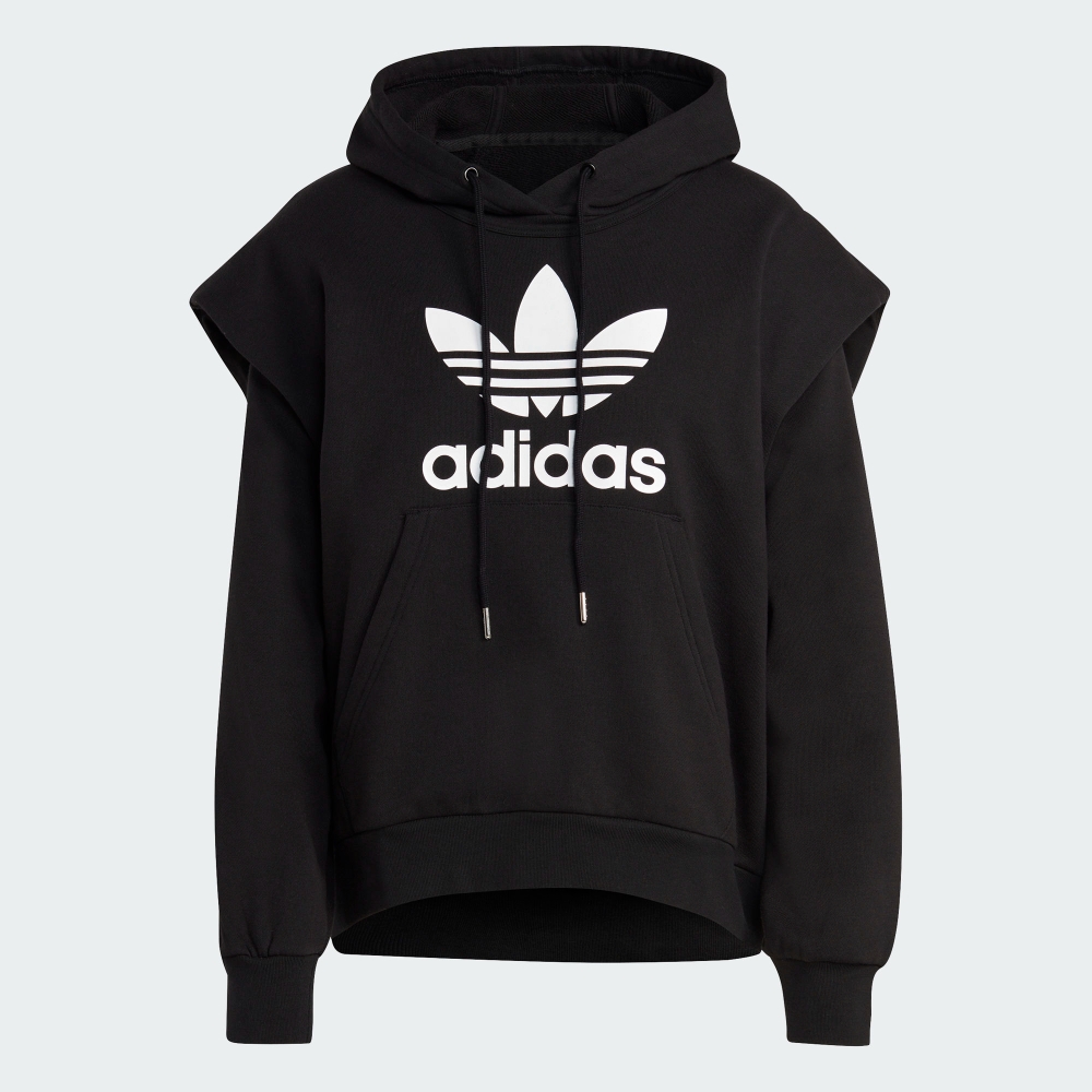 adidas 上衣 女款 長袖上衣 帽T 運動 三葉草 亞規 TREFOIL HOODIE 黑 IC5576