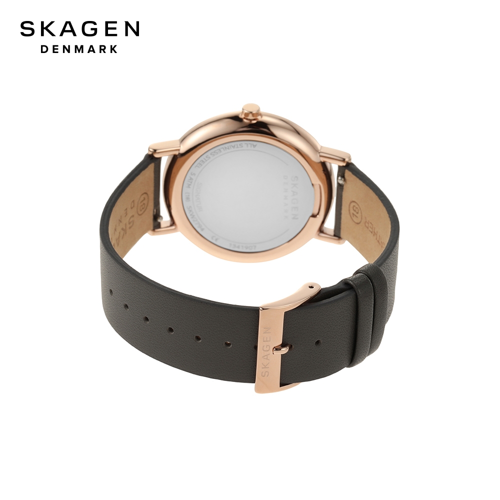 SKAGEN Signatur 經典系列優雅風格手錶灰色真皮磨砂革錶帶38MM SKW2794
