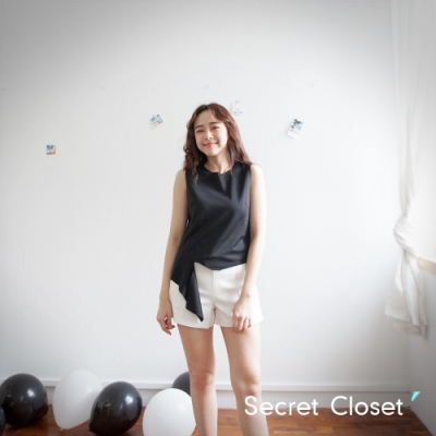 Secret Closet-斜紋不規則無袖上衣-黑色