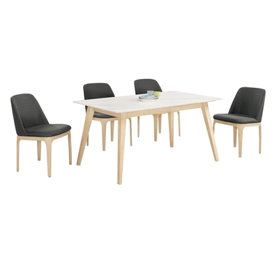 文創集 達里卡5尺岩板實木餐桌布餐椅組合(一桌四椅組合)-150x85x75cm免組