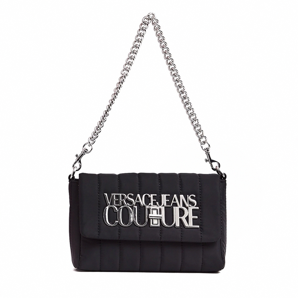 VERSACE Jeans Couture 經典 LOGO 標牌十字轉扣側背包 黑色