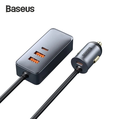 Baseus倍思 倍享120W 帶線多口快充車載充電器 2C+2U (灰)