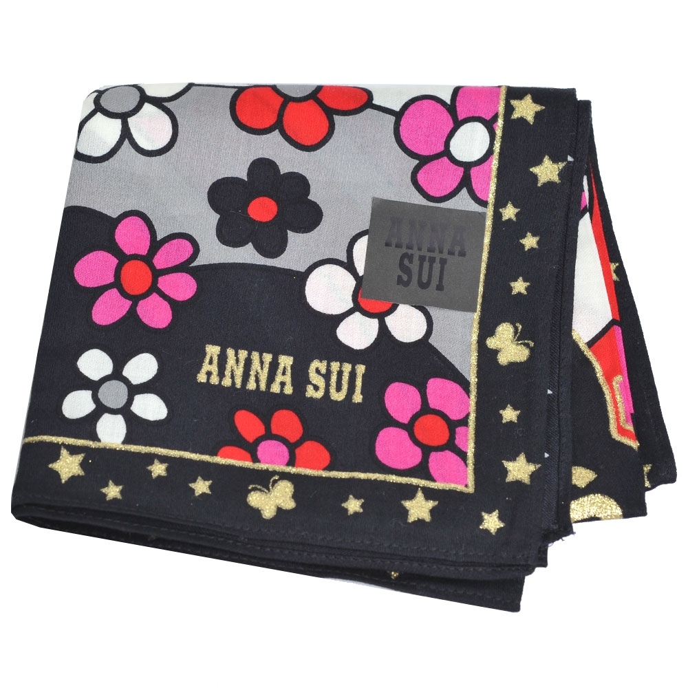 ANNA SUI SWINGING TOKYO系列圖騰字母LOGO帕領巾(黑/桃紅)