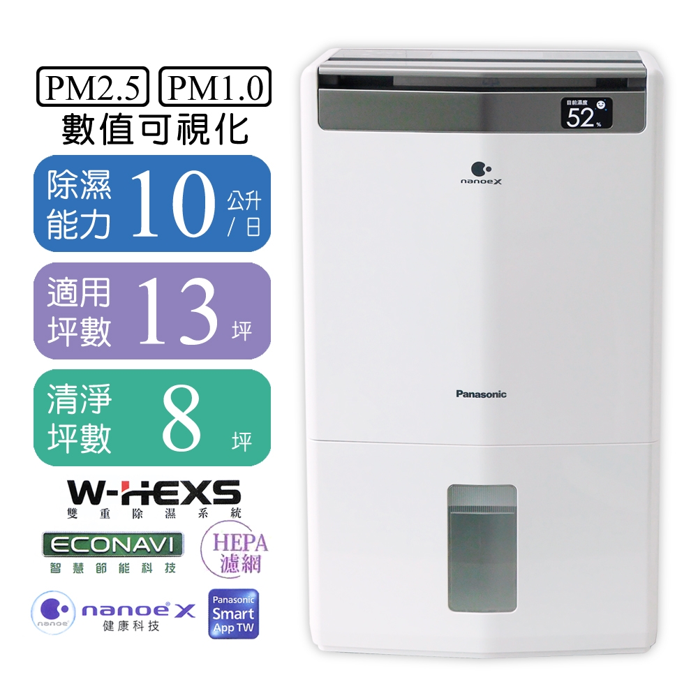 Panasonic國際牌 10L 1級ECONAVI PM2.5顯示 清淨除濕機 F-Y20JH