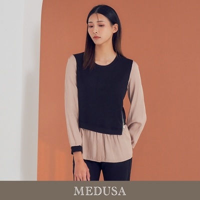 現貨【MEDUSA 曼度莎】I care 拉鍊假兩件式層次感上衣（F）｜女上衣 長袖上衣