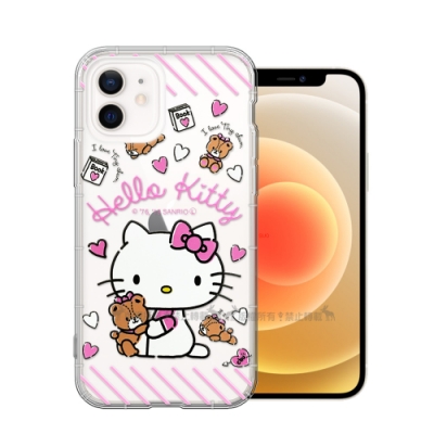 三麗鷗授權 Hello Kitty凱蒂貓 iPhone 12 mini 5.4吋 浮雕彩繪空壓手機殼(熊熊) 有吊飾孔