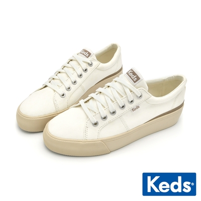 KEDS JUMP KICK 撞色厚底帆布休閒鞋-米白 9231W123496