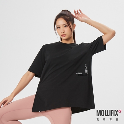 Mollifix 瑪莉菲絲 抗菌寬鬆側開衩運動短袖上衣 (黑)瑜珈上衣、瑜珈服