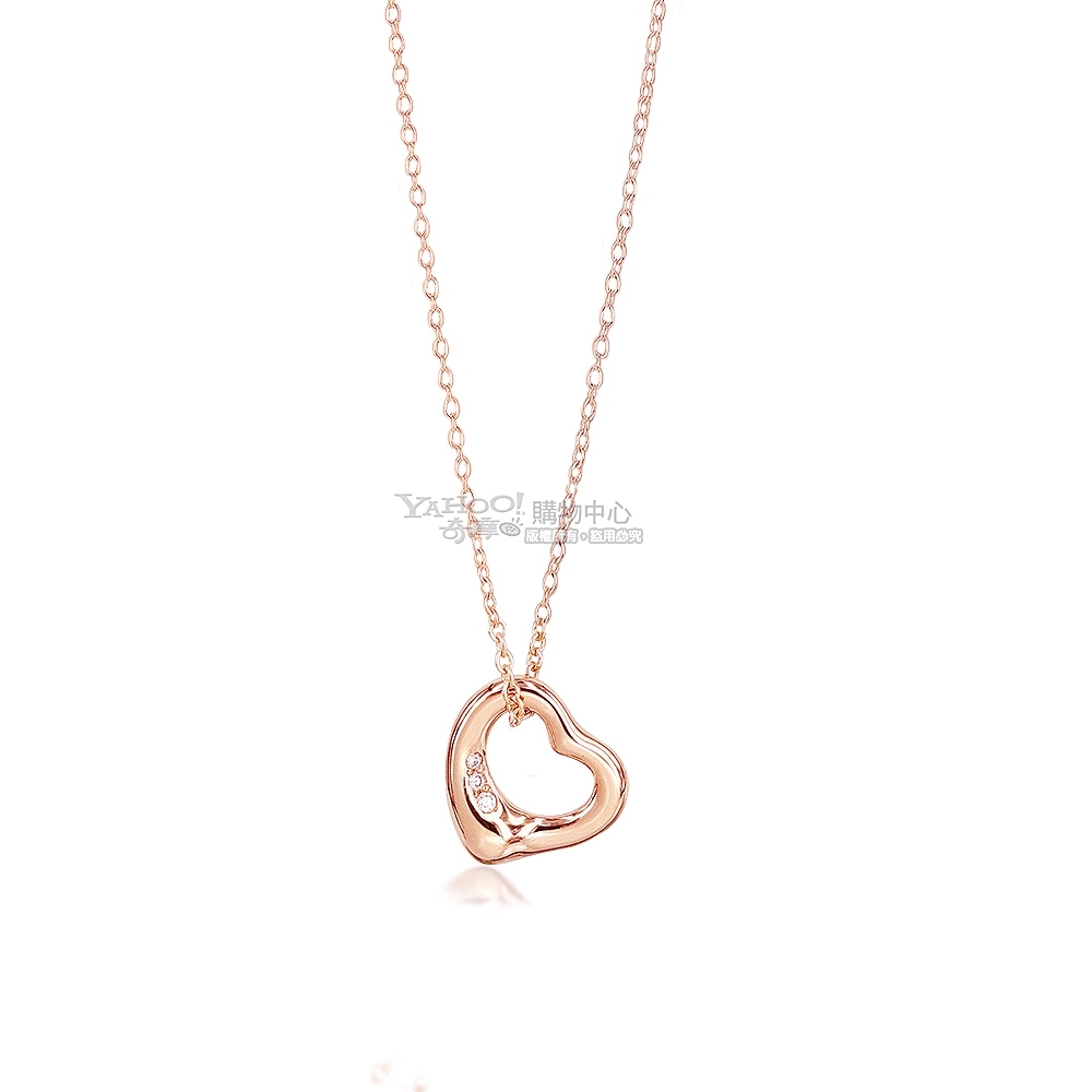 Tiffany&Co. 經典愛心鑲3鑽18K玫瑰金項鍊(小)