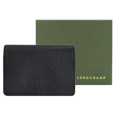 LONGCHAMP LE FOULONNÉ 系列牛皮翻蓋釦式零錢包(黑)