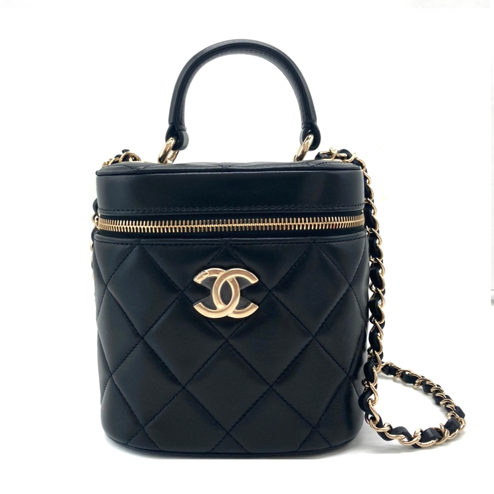 CHANEL Trendy CC 羊皮圓筒金鍊手提斜背二用化妝箱(AS1626-黑