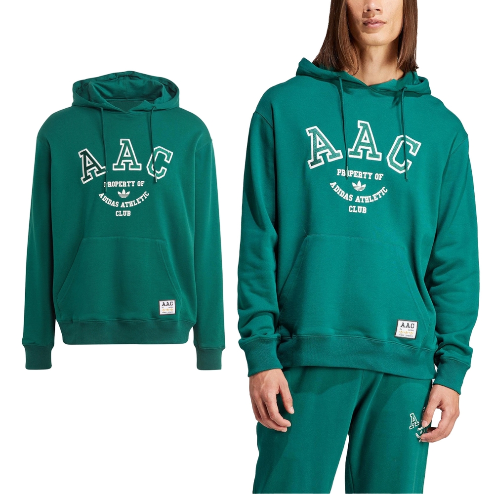 adidas 帽T AAC Hoodie 綠 白 男款 連帽 上衣 長袖 純棉 三葉草 愛迪達 IM4576