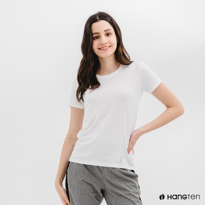 Hang Ten-女裝-恆溫多功能-銀纖維無縫涼感抗菌除臭短袖T恤-白色