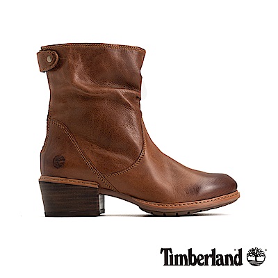 Timberland 女款中咖啡色全粒面皮革休閒低跟靴|A1SDE