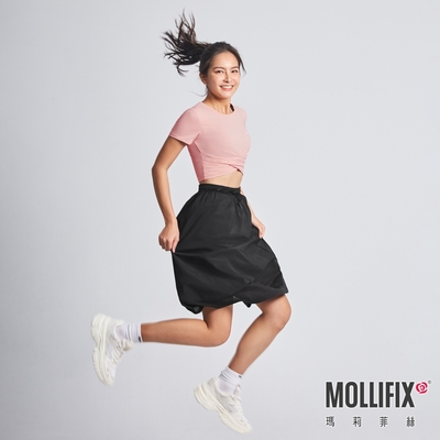 Mollifix 瑪莉菲絲 品牌標語前交疊短版上衣、瑜珈服 (粉杏)