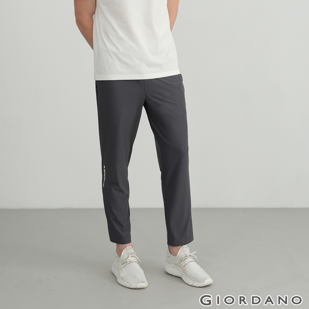 GIORDANO 男裝輕薄涼感運動九分褲 - 08 標誌灰