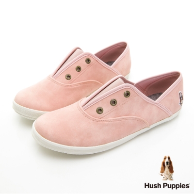 Hush Puppies 熱銷基本款咖啡紗皮質懶人鞋-淺粉