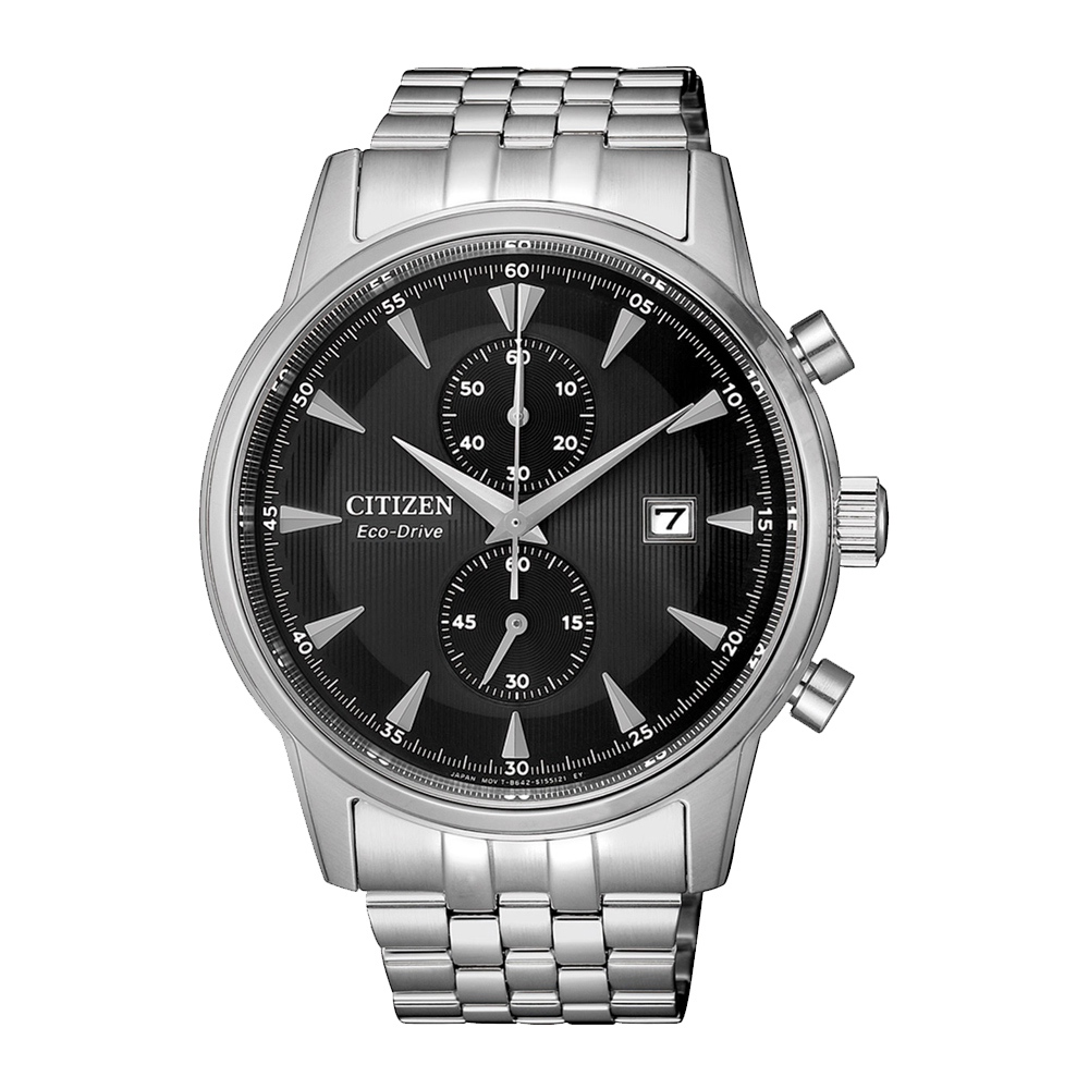 CITIZEN光動能時尚計時兩眼腕錶-銀X黑(CA7001-87E)-42mm