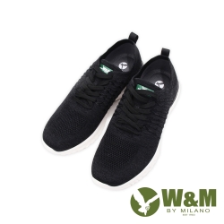 W&M(男)綠標logo 飛線編織休閒鞋 男鞋-黑(另有深藍)
