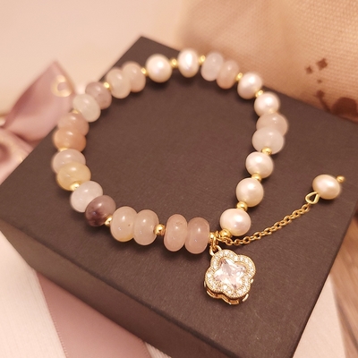 【焦糖小姐 Ms caramelo】紫羅蘭天然石+淡水珍珠手鍊