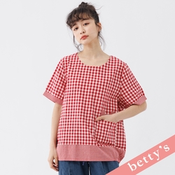 betty’s貝蒂思　復古格紋兔兔口袋上衣(紅色)