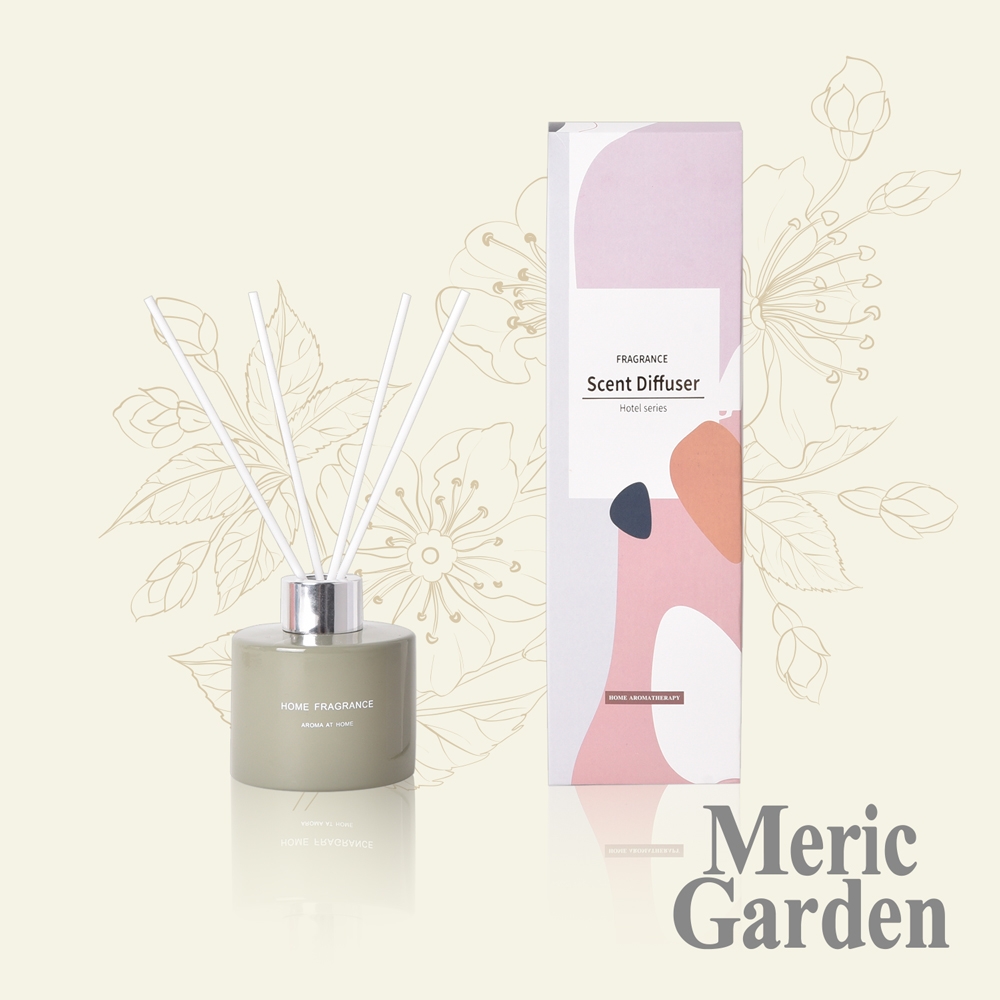 【Meric Garden】滿室幽香藤枝簡愛繽紛玻璃瓶擴香組120ml_抹茶色(梔子花)