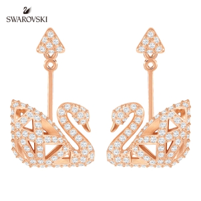 施華洛世奇 Facet Swan 時尚迷人鍍玫瑰金色耳環