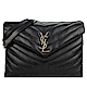 YSL Saint Laurent金LOGO小牛皮縫線翻蓋肩背/斜背包(中/黑) product thumbnail 1