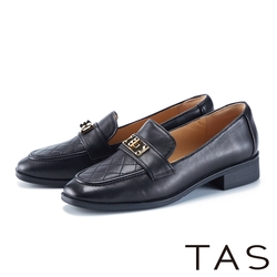 TAS 經典復古金屬釦真皮樂福低跟鞋 黑色