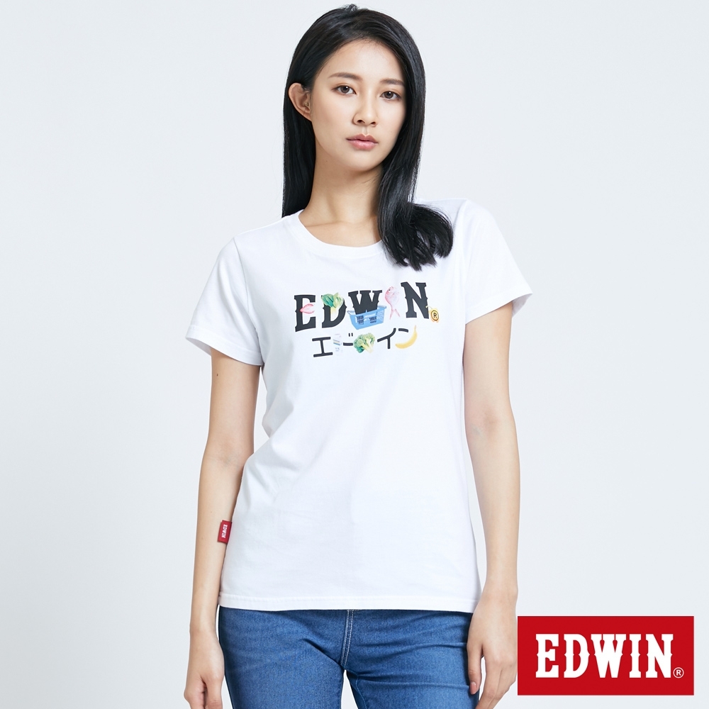 EDWIN 超市系列 總匯LOGO短袖T恤-女-白色