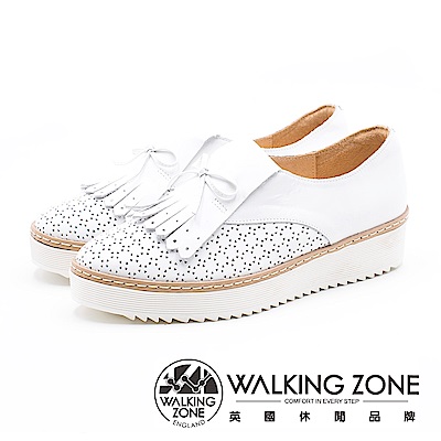 WALKING ZONE 流蘇拼接輕質鬆糕鞋 女鞋 - 白 (另有棕)