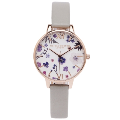 Olivia Burton  紫色花朵清新風皮革手錶(OB16AR10)-白面/34mm