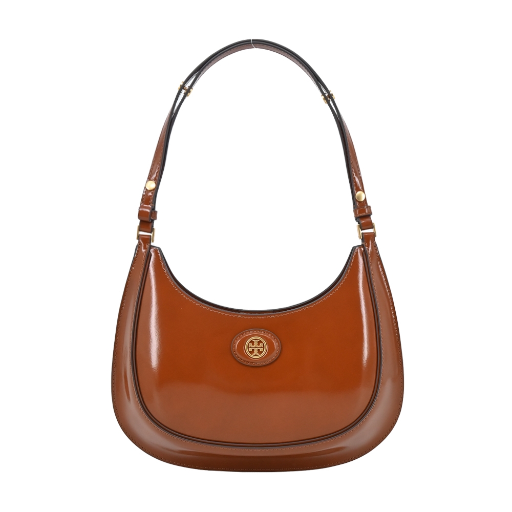 TORY BURCH  ROBINSON 漆皮手提/肩背新月包-棕