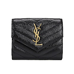 YSL MONOGRAM 魚子醬牛皮信封釦式中夾(黑色)