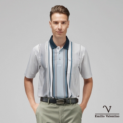 【Emilio Valentino范倫鐵諾】男裝吸排涼感彈性短袖POLO衫-藍綠灰(15-3V7919)