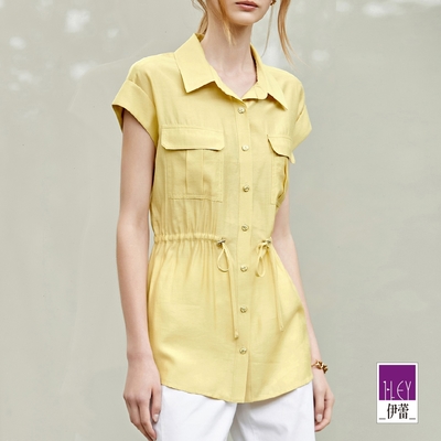 ILEY伊蕾 率性抽繩反摺袖排釦連袖長版襯衫(黃色；M-XL)1232021507