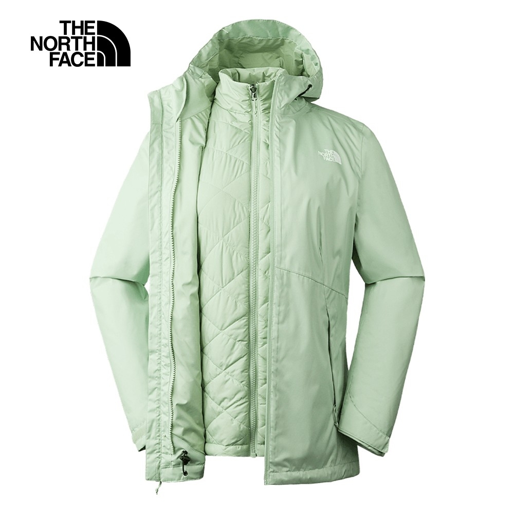 The North Face 官方旗艦】北面女款綠色防水透氣保暖連帽三合一外套 