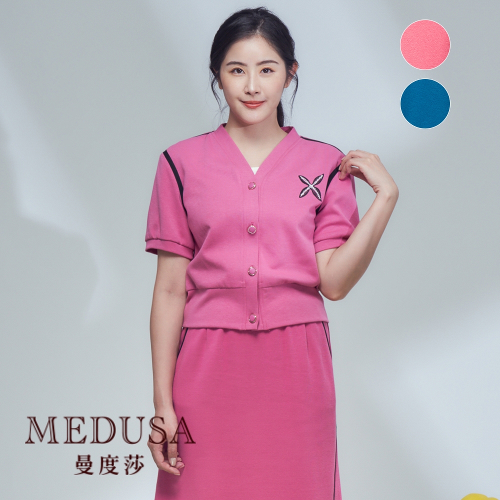 現貨【MEDUSA 曼度莎】黑織帶壓邊運動上衣外套 - 2色（M-XL）｜女短袖上衣 女運動外套 夾克