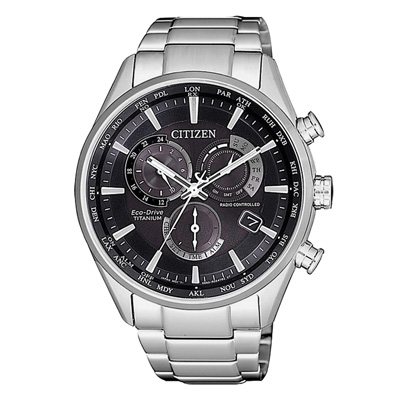 CITIZEN 光動能時尚鈦金屬三眼腕錶-銀X黑(CB5020-87E)/42mm