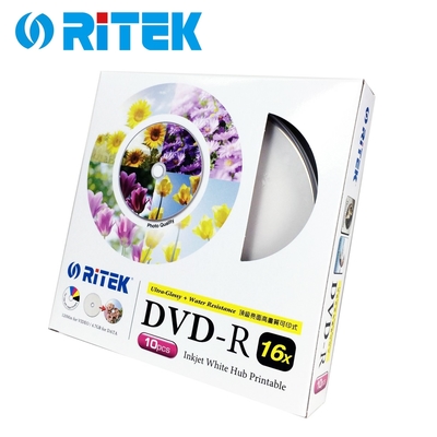 RITEK 16X DVD-R 10片 頂級亮面高畫質可印式