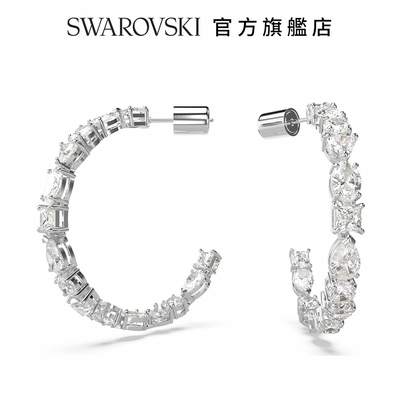 SWAROVSKI 施華洛世奇 Mesmera 大圈耳環 混合式切割, 白色, 鍍白金色